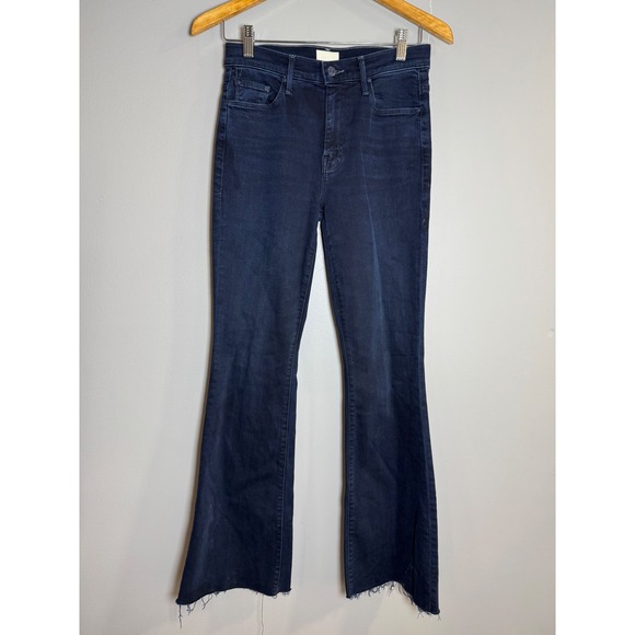 MOTHER Denim - MOTHER Flare Jeans High Rise Dark Wash Distressed Raw Hem Size 26